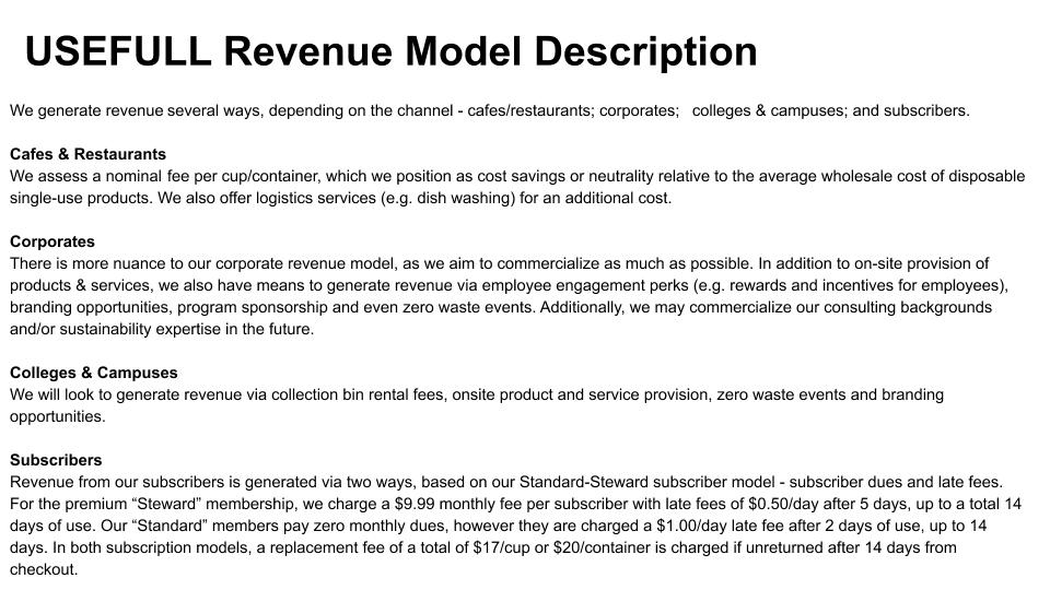 USEFULL's Revenue Model Description by Channel